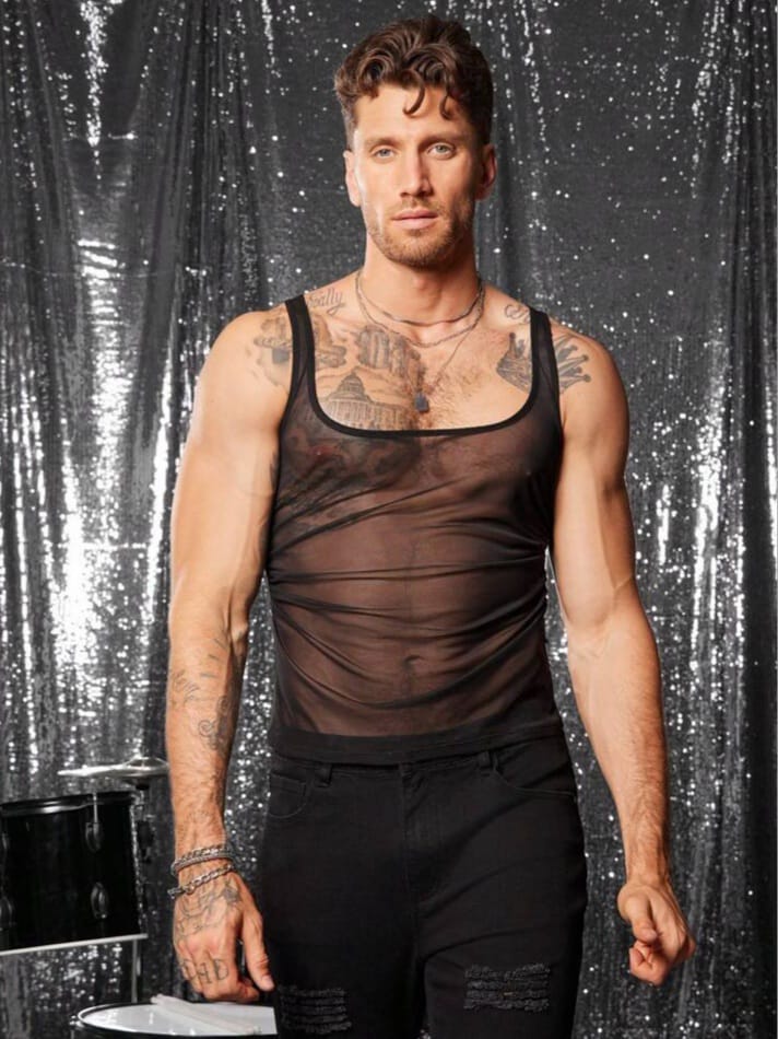 SWAVVY Men's Sexy & Fashionable Black Semi-Sheer Sleeveless Tank Top